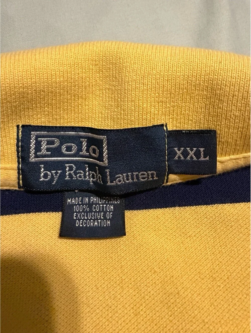 Polo Ralph Lauren Polo Shirt S/S Yellow & Navy Stripe 100% Cotton Sz 2XL